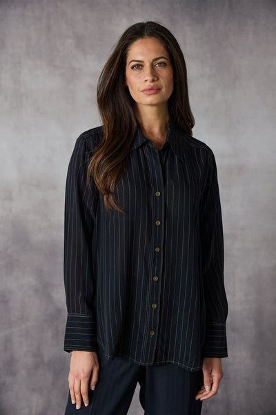 LANIA (LN) "Paris" viscose shirt - Midnight/clay pinstripe! 14