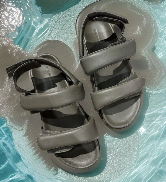 STYLERUNNER (LN) "Puffy strappy" leather sandal - Khaki! 40