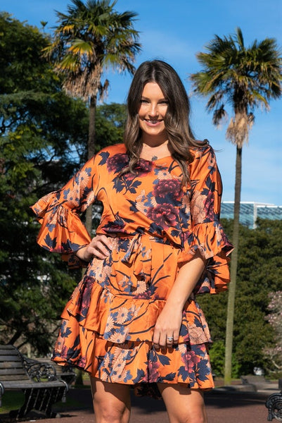 CHARLO (BN) "Rosie" burnt orange floral dress! 16