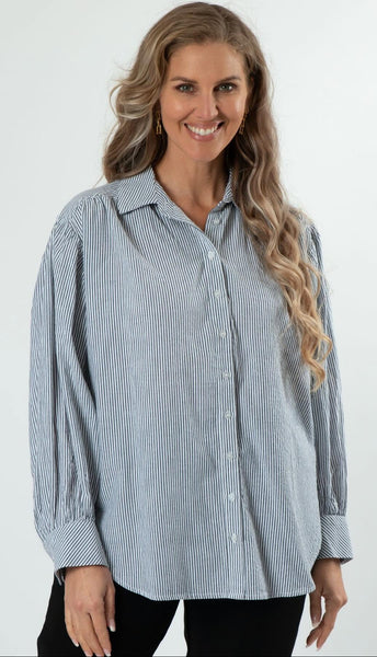 STELLA & GEMMA (BN) "Dolly" seersucker top - Black stripe! 16