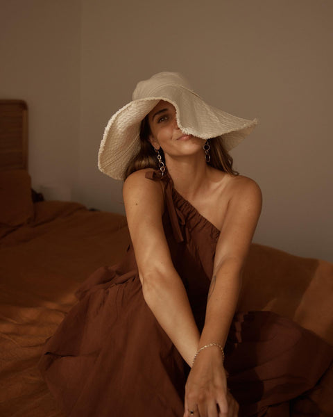 MARLE - William one shoulder cotton dress - Brick! 8-12