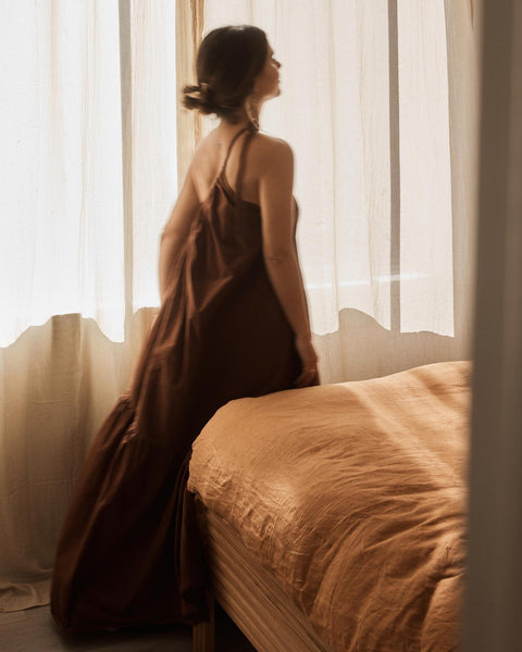 MARLE - William one shoulder cotton dress - Brick! 8-12