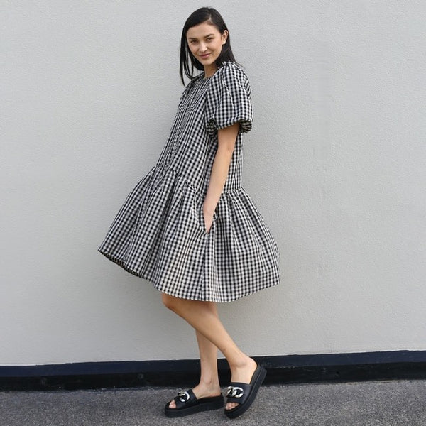 MOOCHI (NZ) Linen blend gingham Esteem dress! 12