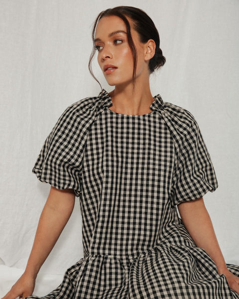 MOOCHI (NZ) Linen blend gingham Esteem dress! 12