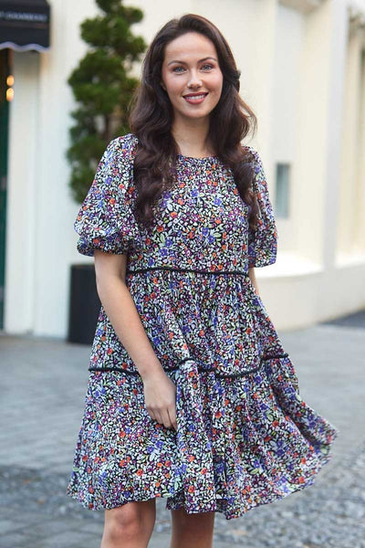 CHARLO (BN) "Simone" Black floral tiered mini dress! 18