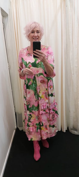 NIOVARA (NZ) Lolita pink floral midi dress! 12