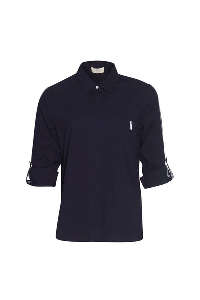 MADLY SWEETLY - Navy stripe mixed media shirt! 18