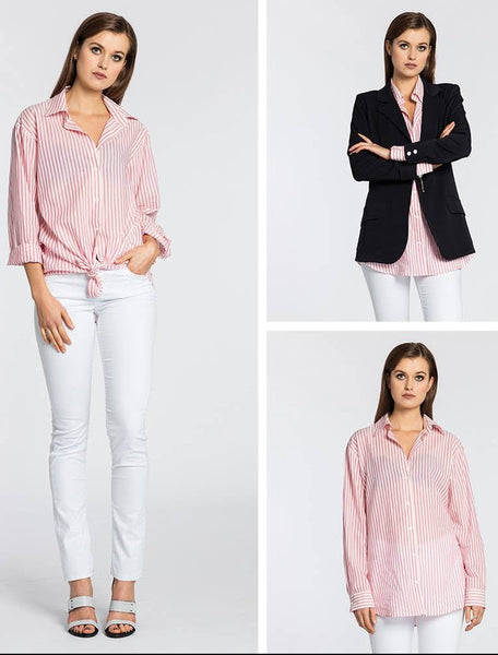 REPERTOIRE (NZ) "Casey" raspberry stripe shirt! 8-10