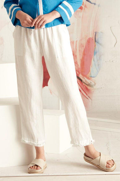 VERGE (LN) Ruffle capri linen 7/8th pant - White! 14