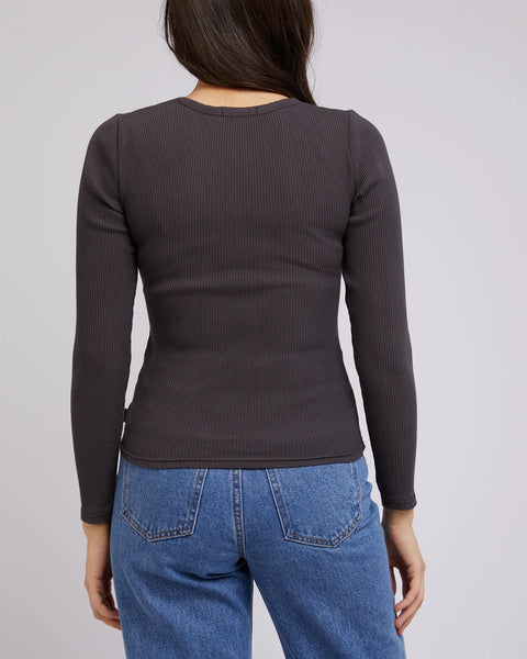 ALL ABOUT EVE - Rib knit L/S top - Washed black! 10