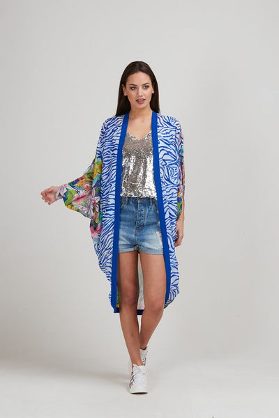 AUGUSTINE (LN) Stevie blue zebra kimono - Long! 8-16