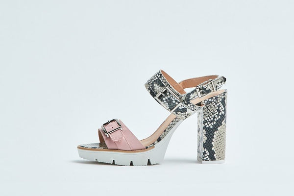 HEY MONDAY "Heidi" snake skin + pink heels! 8-8.5