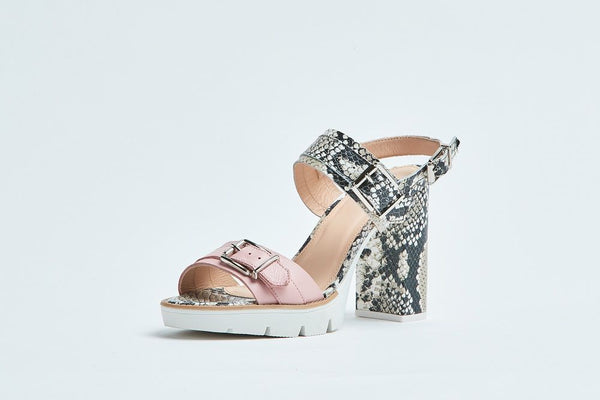 HEY MONDAY "Heidi" snake skin + pink heels! 8-8.5