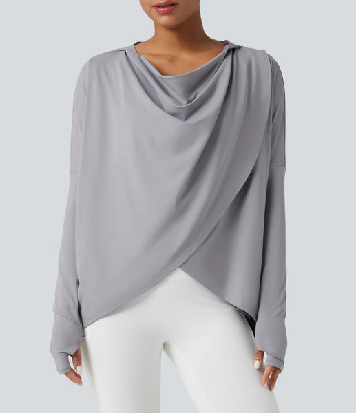 HALARA (BN) Hooded cowl neck thumbhole sleeve top! 16-18