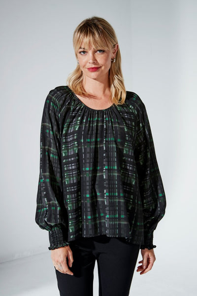 DUO -  Lourdes shirred top - Teal check! 18