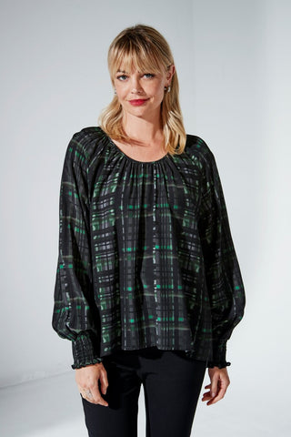 DUO -  Lourdes shirred top - Teal check! 18