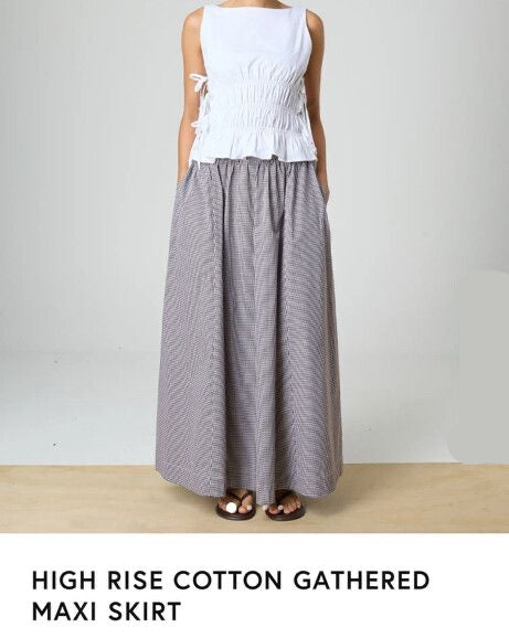 GLASSONS - Gathered maxi skirt - Brown gingham! 12-16