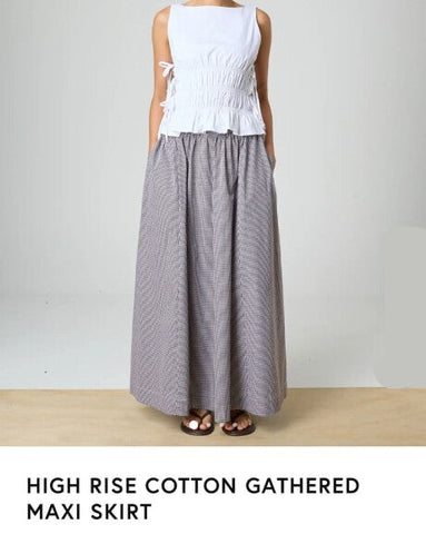 GLASSONS - Gathered maxi skirt - Brown gingham! 12-16