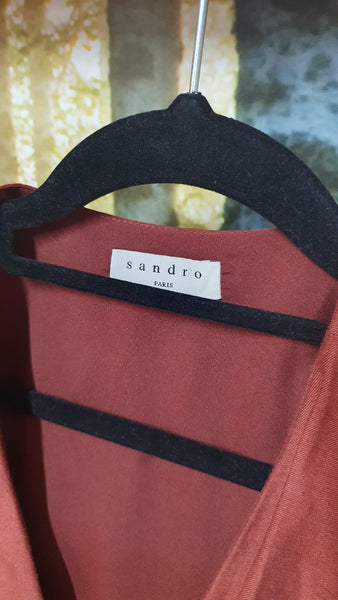 SANDRO - Linen blend wrap dress - Rust! 12