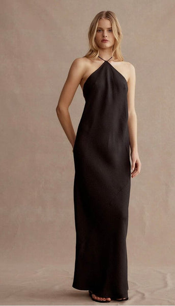 MARLE "Simmonds" Textured silk maxi halterneck dress! 12