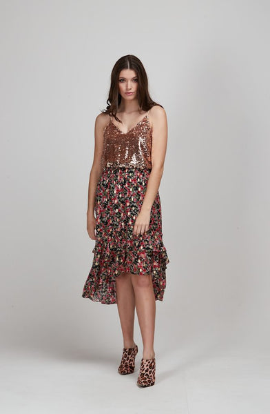 AUGUSTINE (LN) Flounce hem rose print Meeka skirt! 16