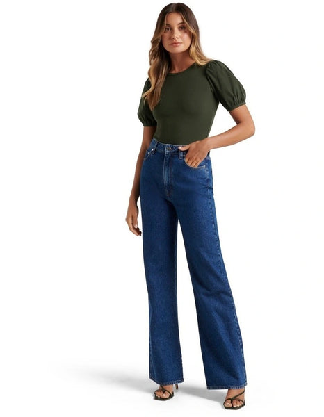 FOREVER NEW - Rib knit puff sleeve tee - Emerald! 10-12