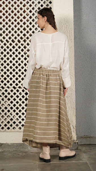IMAGINE (LN) Linen blend balloon hem skirt - Latte stripe! 14-16