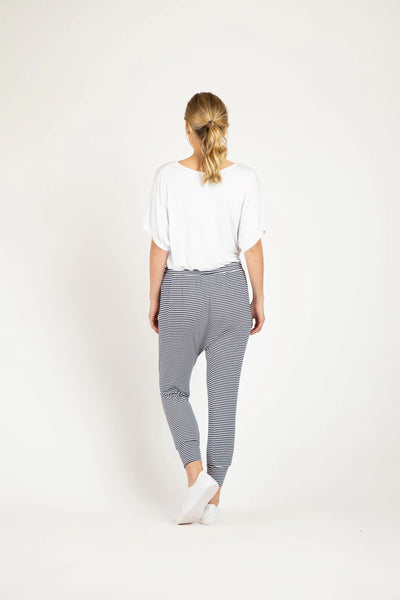 BETTY BASICS (BN) Navy stripe Barcelona drape pant! 12