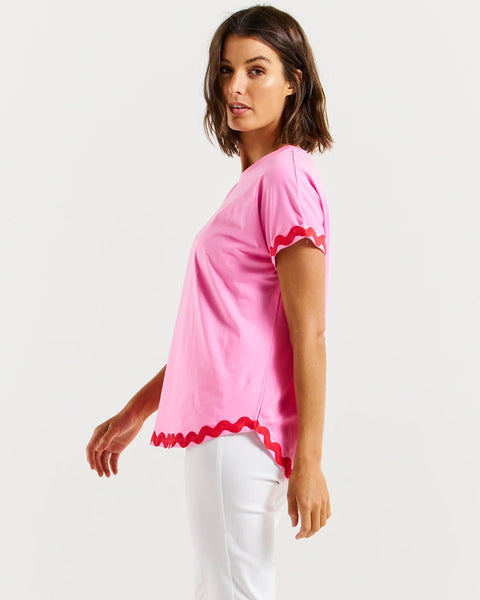 BETTY BASICS (LN) Ric rac detail pink tee! 8-10