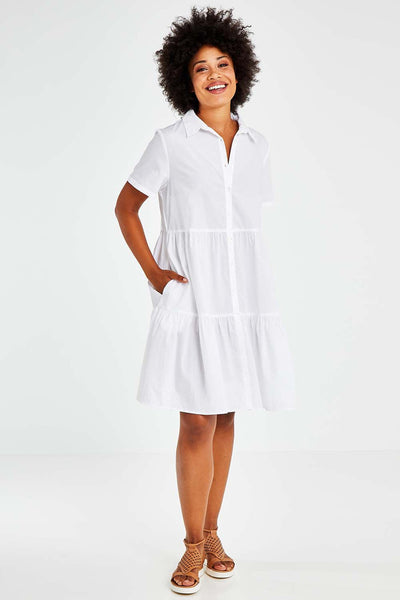BETTY BASICS - Tiered cotton shirt dress! 16