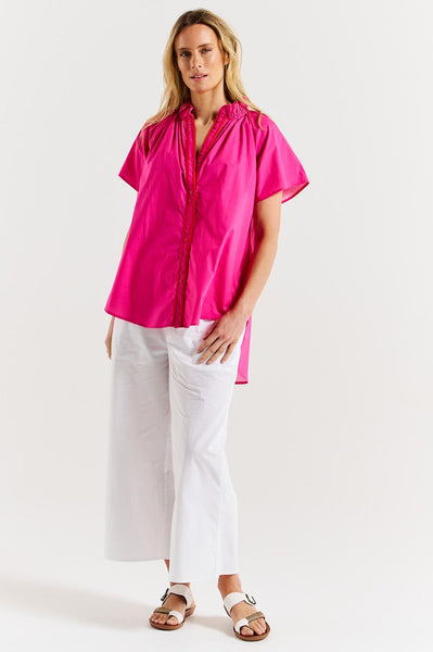 BETTY BASICS (LN) Caspian cotton shirt - Pink/red! 18