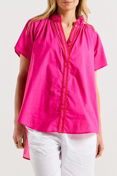 BETTY BASICS (LN) Caspian cotton shirt - Pink/red! 18