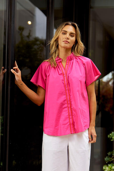 BETTY BASICS (LN) Caspian cotton shirt - Pink/red! 18