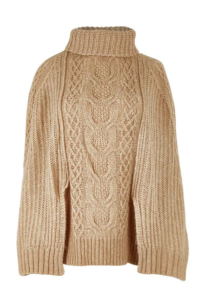 BOHO BIRD - Wool blend cable knit poncho - Camel! 10-12
