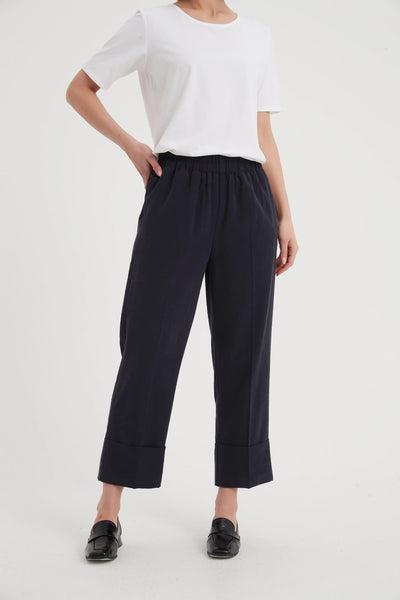 TIRELLI (LN) Deep cuff wide leg pants + pockets - Navy! 18