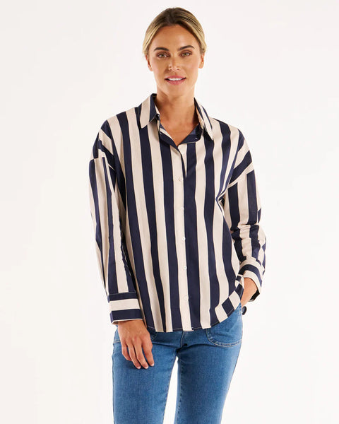 BETTY BASICS (BN) "Stripe navy" cotton shirt! 10-12