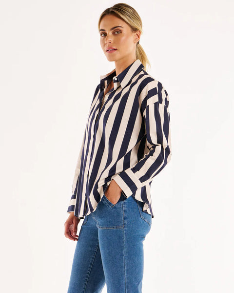BETTY BASICS (BN) "Stripe navy" cotton shirt! 10-12