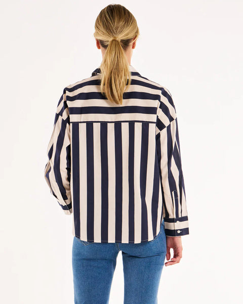 BETTY BASICS (BN) "Stripe navy" cotton shirt! 10-12