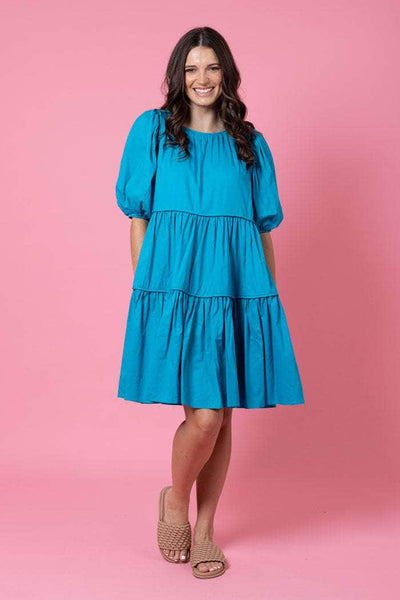 CHARLO (LN) "Brittany" cotton tiered dress - Turquoise! 16