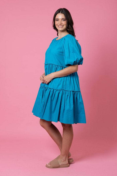 CHARLO (LN) "Brittany" cotton tiered dress - Turquoise! 16