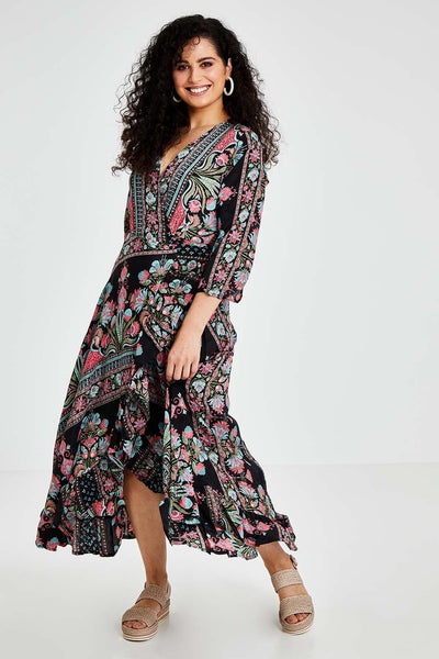 CIENNA - Paisley floral silk blend wrap dress! 16