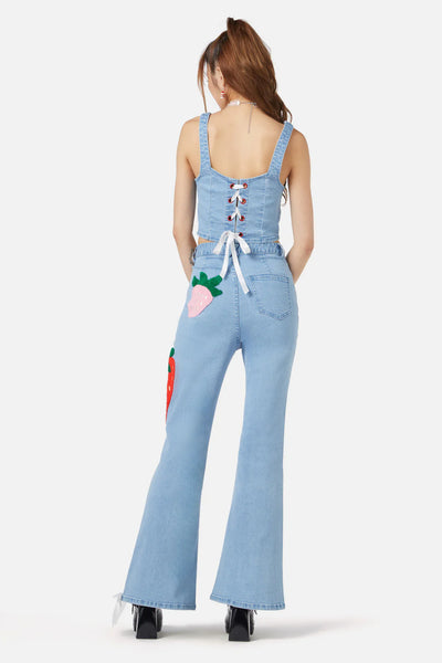 DANGERFIELD (LN) Tufted applique flare jeans! 8-10