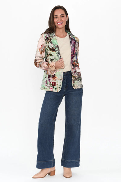 ORIENTIQUE (LN) Dunstan Green Abstract Cotton Blazer! 8-10