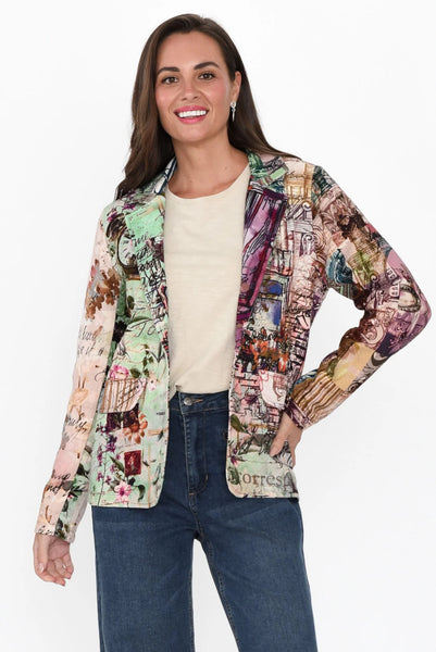 ORIENTIQUE (LN) Dunstan Green Abstract Cotton Blazer! 8-10