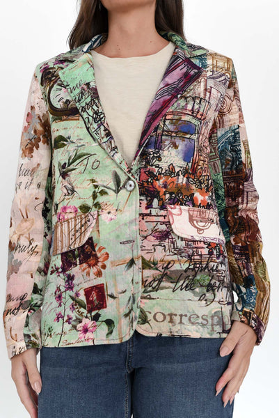 ORIENTIQUE (LN) Dunstan Green Abstract Cotton Blazer! 8-10