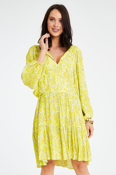 FATE + BECKER - Yellow paisley billow sleeve dress! 8-12