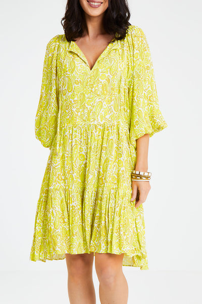 FATE + BECKER - Yellow paisley billow sleeve dress! 8-12