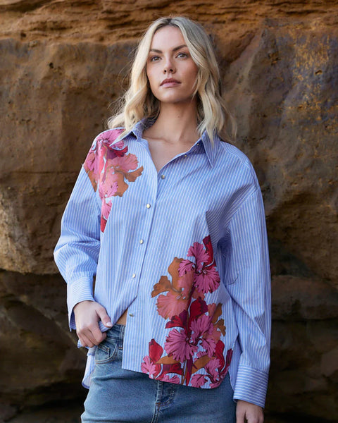 FATE + BECKER - Sweet Jane floral pinstripe shirt! 10-12