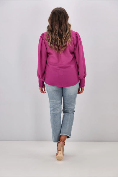 GLOSS (BN) "Bibi puff sleeve" textured shirt - Magenta! 8-10