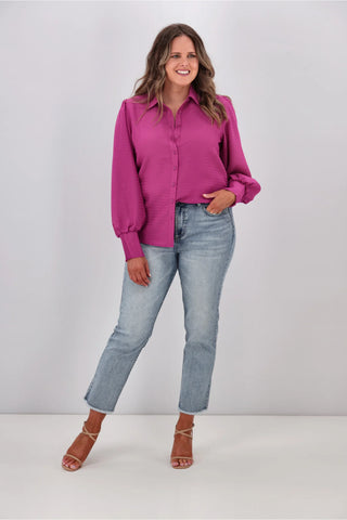 GLOSS (BN) "Bibi puff sleeve" textured shirt - Magenta! 8-10